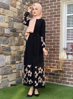Turkish, Embroidered Front open Abaya Cardigan Dress