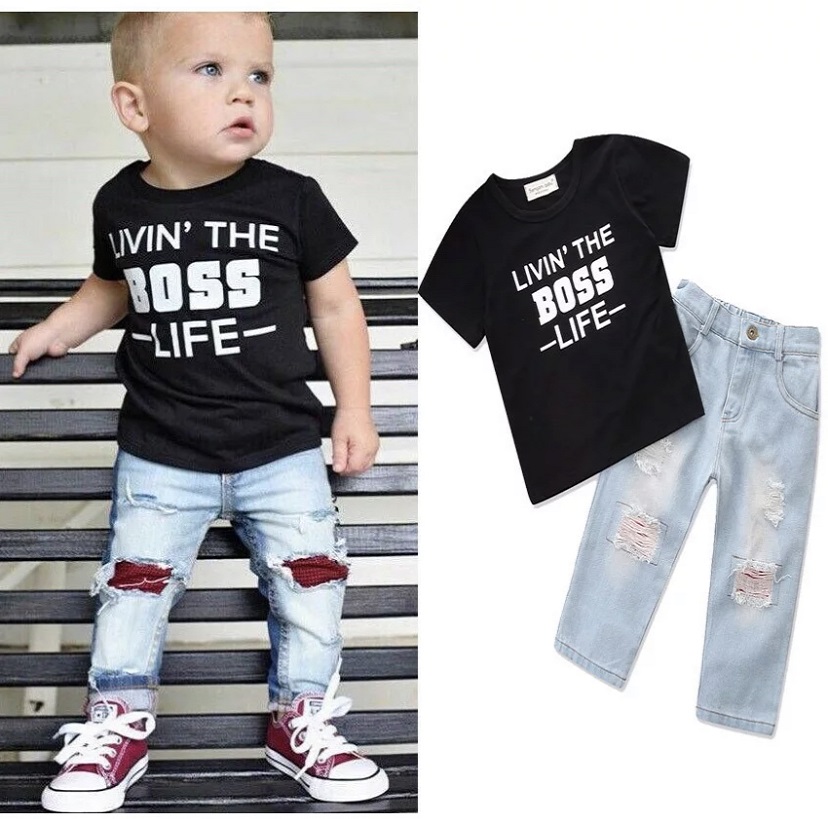  T-shirt and jeans pant 2 pieces boys clothes sets kids clothing